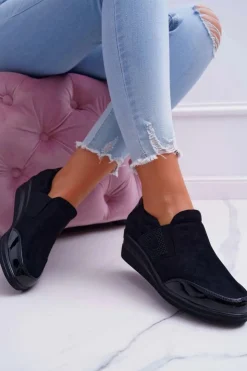 Buty Sergio Leone Sneakersy Damskie*Sneakersy Na Koturnie Sergio Leone PB225 Czarne