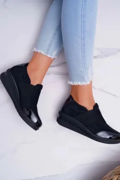 Buty Sergio Leone Sneakersy Damskie*Sneakersy Na Koturnie Sergio Leone PB225 Czarne