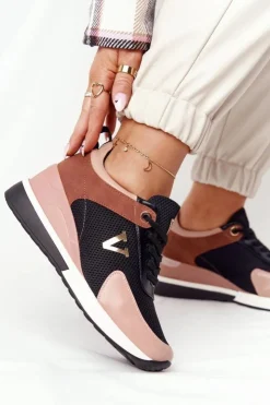 Damskie Buty damskie Vinceza Sneakersy Na Koturnie Vinceza 10590 Czarno-Różowe