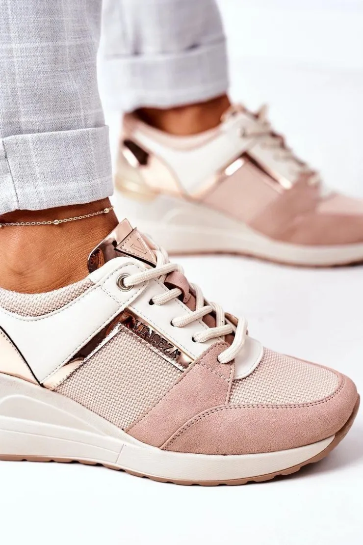 Buty damskie Vinceza Sneakersy Damskie*Sneakersy Na Koturnie Vinceza 10606 Różowe