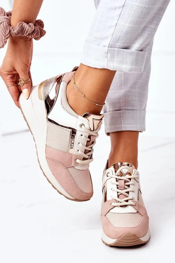 Buty damskie Vinceza Sneakersy Damskie*Sneakersy Na Koturnie Vinceza 10606 Różowe