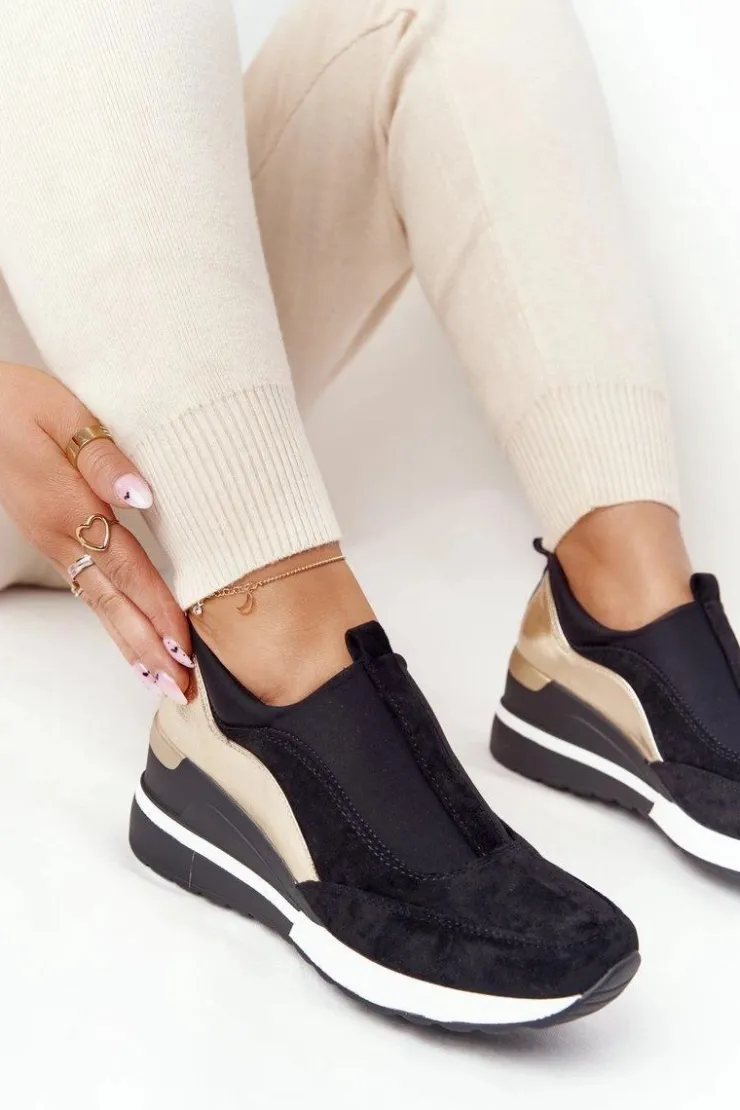 Buty damskie Vinceza Sneakersy Damskie*Sneakersy Na Koturnie Wsuwane Vinceza 10593 Czarno-Złote