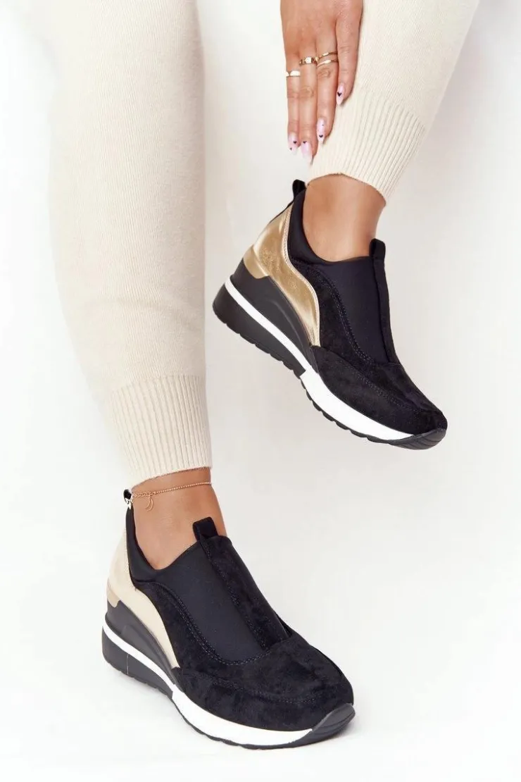 Buty damskie Vinceza Sneakersy Damskie*Sneakersy Na Koturnie Wsuwane Vinceza 10593 Czarno-Złote