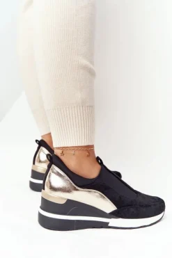 Buty damskie Vinceza Sneakersy Damskie*Sneakersy Na Koturnie Wsuwane Vinceza 10593 Czarno-Złote