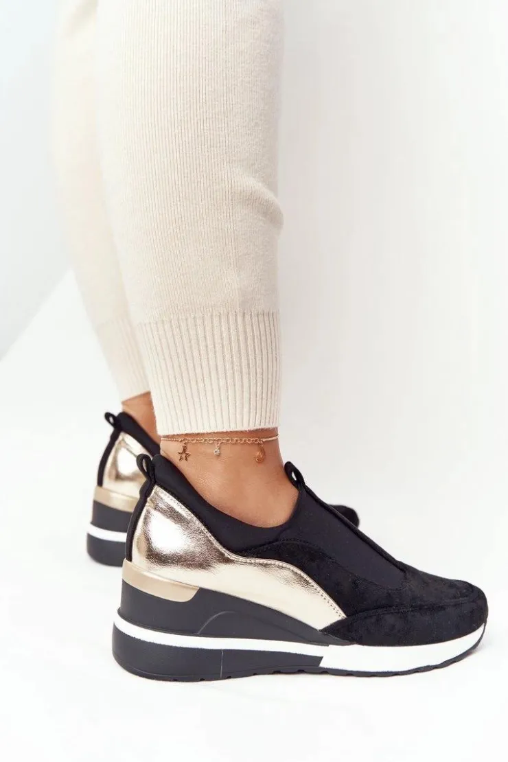 Buty damskie Vinceza Sneakersy Damskie*Sneakersy Na Koturnie Wsuwane Vinceza 10593 Czarno-Złote