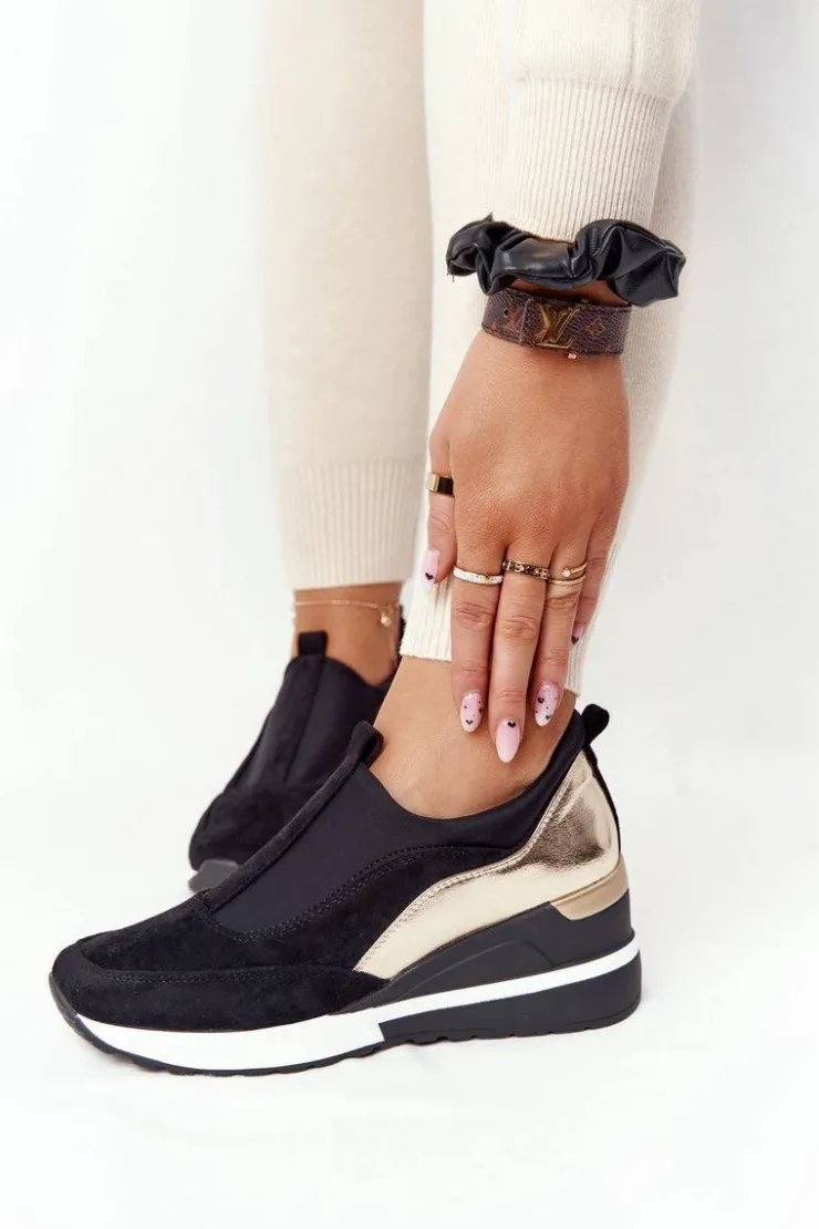 Buty damskie Vinceza Sneakersy Damskie*Sneakersy Na Koturnie Wsuwane Vinceza 10593 Czarno-Złote