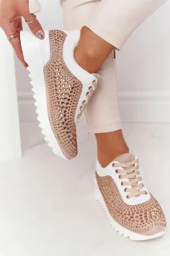Sale Boto Sneakersy Na Koturnie Z Cekinami Lu Boo Beżowe