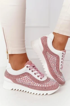 Boto Sneakersy Damskie*Sneakersy Na Koturnie Z Cekinami Lu Boo Różowe