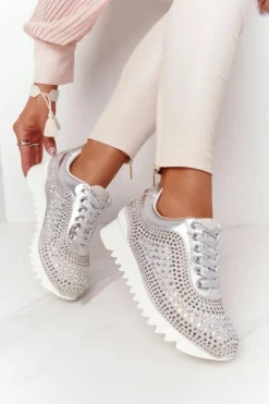 Damskie Boto Sneakersy Na Koturnie Z Cekinami Lu Boo Srebrne