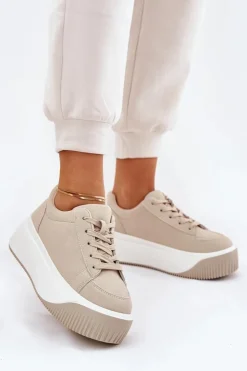 Boto Buty Sportowe Na Platformie|Sneakersy Damskie*Sneakersy Na Masywnej Platformie Gładkie Beżowe Tirvanis