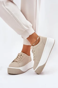 Boto Buty Sportowe Na Platformie|Sneakersy Damskie*Sneakersy Na Masywnej Platformie Gładkie Beżowe Tirvanis