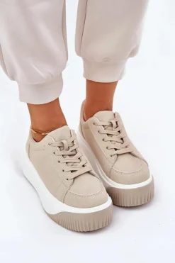 Boto Buty Sportowe Na Platformie|Sneakersy Damskie*Sneakersy Na Masywnej Platformie Gładkie Beżowe Tirvanis