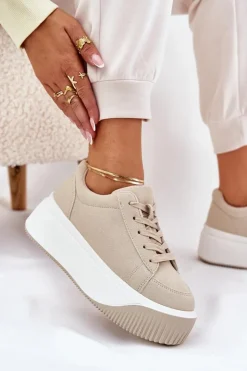 Boto Buty Sportowe Na Platformie|Sneakersy Damskie*Sneakersy Na Masywnej Platformie Gładkie Beżowe Tirvanis