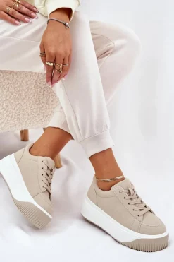 Boto Buty Sportowe Na Platformie|Sneakersy Damskie*Sneakersy Na Masywnej Platformie Gładkie Beżowe Tirvanis
