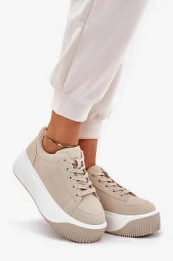 Boto Buty Sportowe Na Platformie|Sneakersy Damskie*Sneakersy Na Masywnej Platformie Gładkie Beżowe Tirvanis
