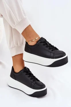 Damskie Boto Sneakersy Na Masywnej Platformie Gładkie Czarne Tirvanis