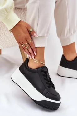 Damskie Boto Sneakersy Na Masywnej Platformie Gładkie Czarne Tirvanis