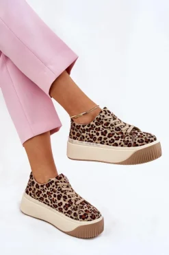 Damskie Boto Sneakersy Na Masywnej Platformie Panterka Brązowe Tirvanis
