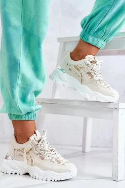 Damskie Boto Sneakersy Na Masywnej Podeszwie Beżowe Your Style