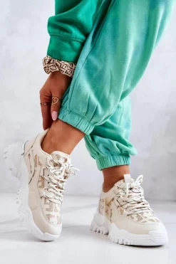 Damskie Boto Sneakersy Na Masywnej Podeszwie Beżowe Your Style