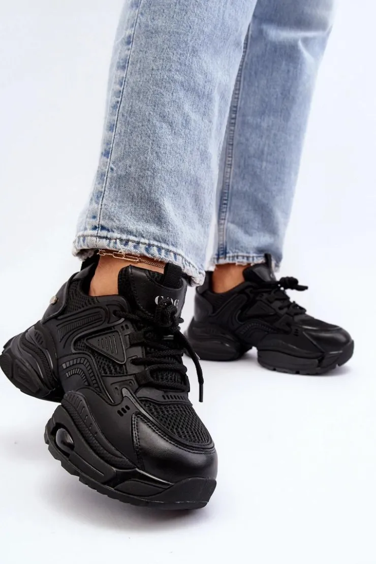 GOE Sneakersy Damskie*Sneakersy Na Masywnej Podeszwie NN2N4045 Czarne