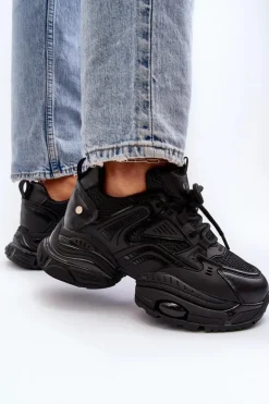 GOE Sneakersy Damskie*Sneakersy Na Masywnej Podeszwie NN2N4045 Czarne