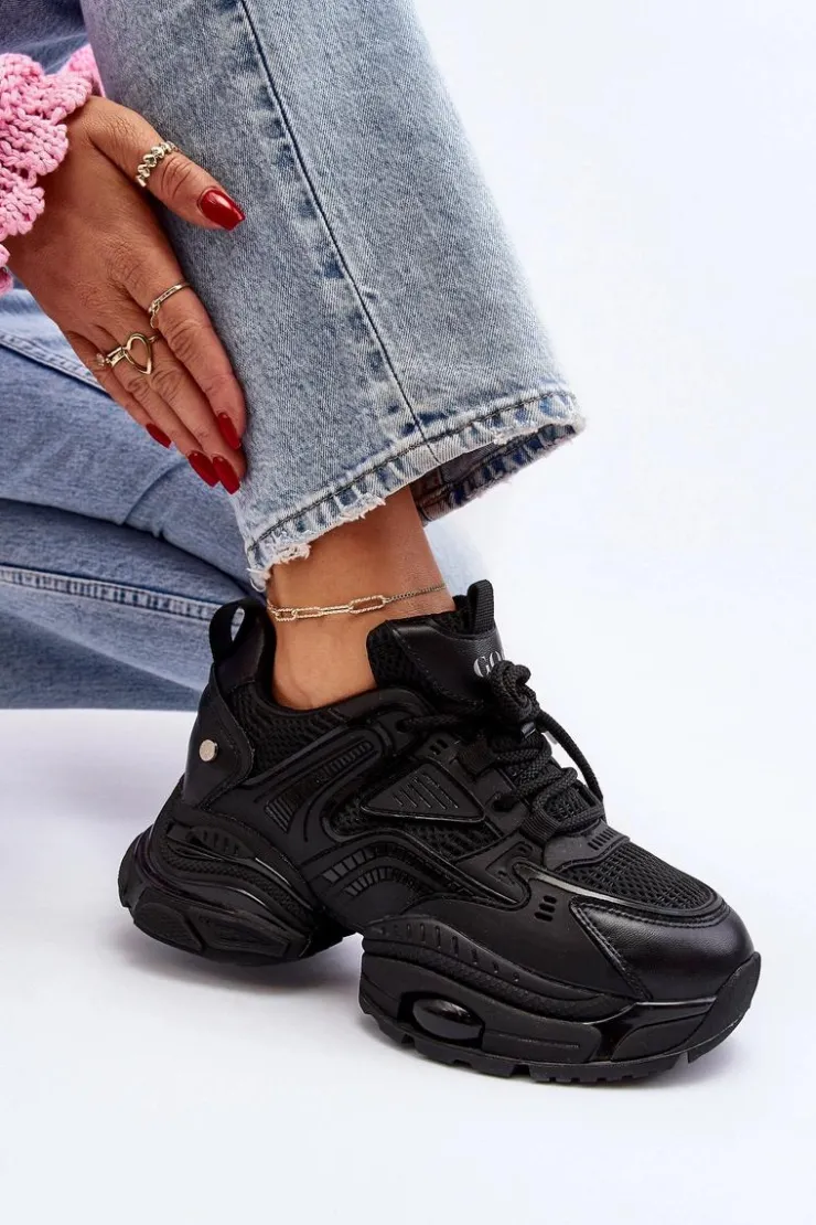 GOE Sneakersy Damskie*Sneakersy Na Masywnej Podeszwie NN2N4045 Czarne