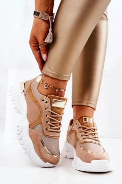 Boto Sneakersy Damskie*Sneakersy Na Platformie Brązowe Sallie