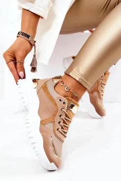 Boto Sneakersy Damskie*Sneakersy Na Platformie Brązowe Sallie