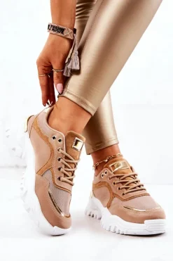 Boto Sneakersy Damskie*Sneakersy Na Platformie Brązowe Sallie