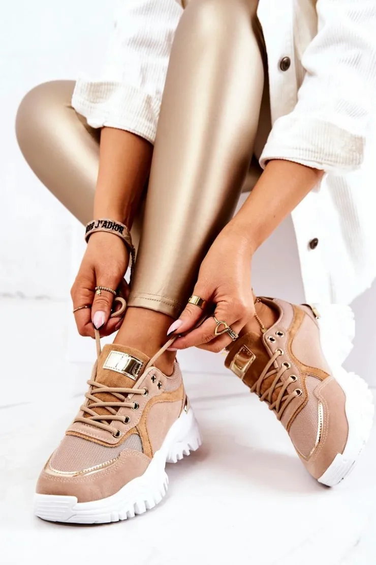 Boto Sneakersy Damskie*Sneakersy Na Platformie Brązowe Sallie