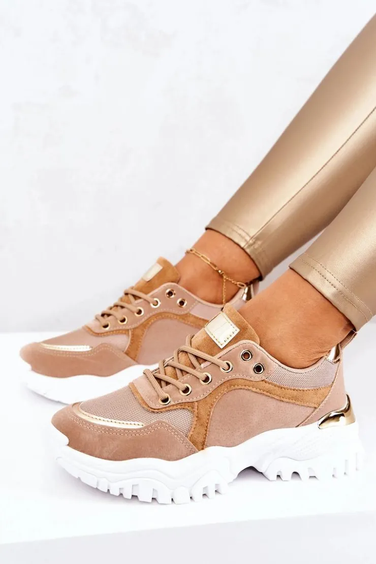 Boto Sneakersy Damskie*Sneakersy Na Platformie Brązowe Sallie
