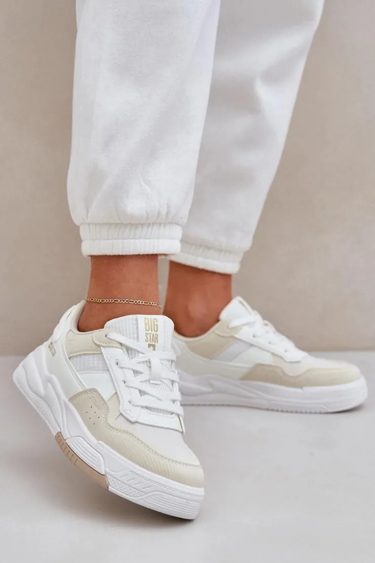 Damskie Big Star Shoes Sneakersy Na Platformie Big Star OO274A155 Biało-Beżowe