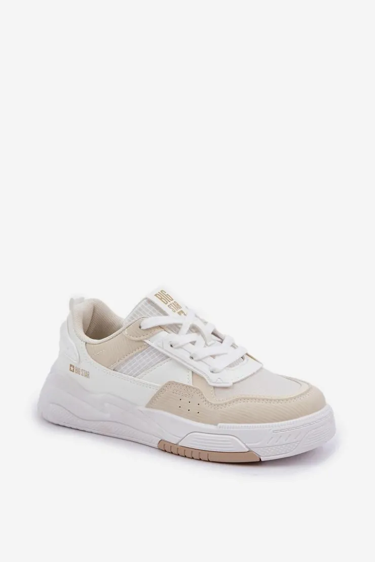 Damskie Big Star Shoes Sneakersy Na Platformie Big Star OO274A155 Biało-Beżowe
