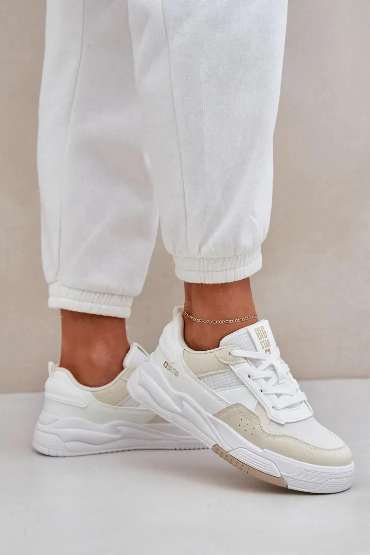 Damskie Big Star Shoes Sneakersy Na Platformie Big Star OO274A155 Biało-Beżowe