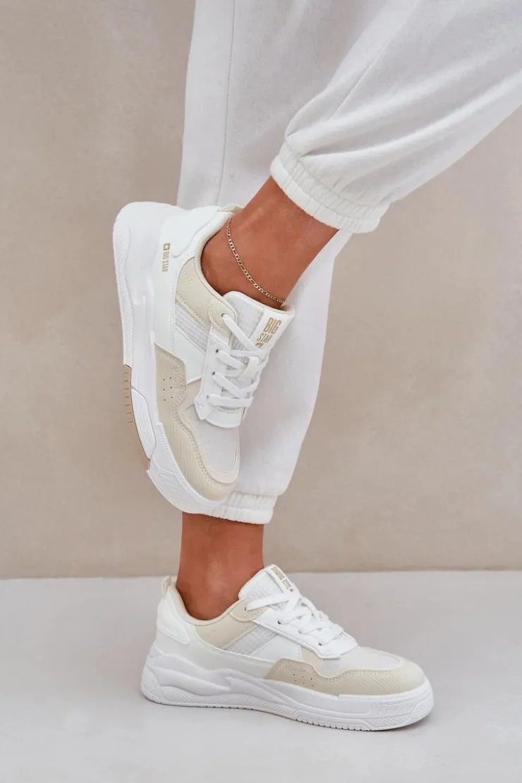 Damskie Big Star Shoes Sneakersy Na Platformie Big Star OO274A155 Biało-Beżowe