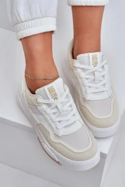 Damskie Big Star Shoes Sneakersy Na Platformie Big Star OO274A155 Biało-Beżowe