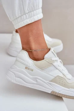 Damskie Big Star Shoes Sneakersy Na Platformie Big Star OO274A155 Biało-Beżowe