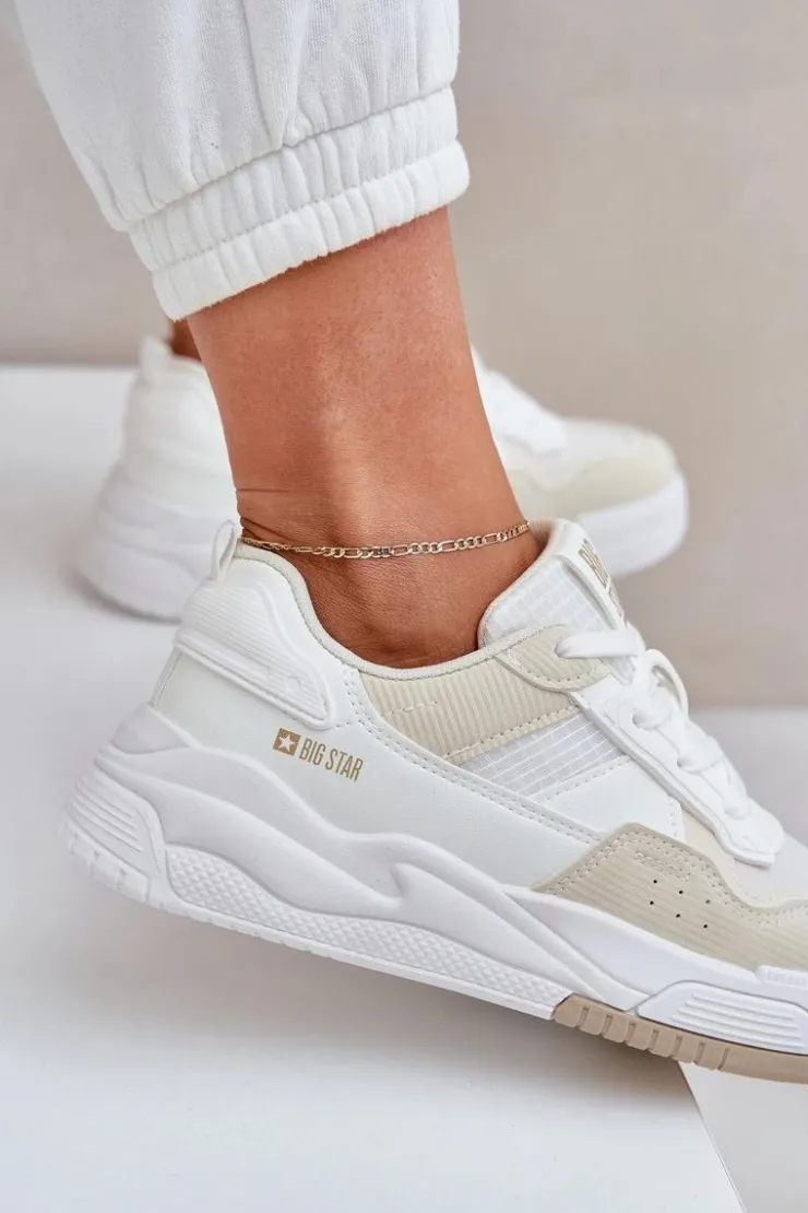 Damskie Big Star Shoes Sneakersy Na Platformie Big Star OO274A155 Biało-Beżowe