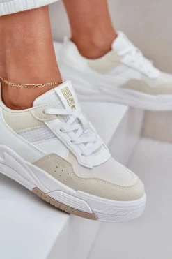 Damskie Big Star Shoes Sneakersy Na Platformie Big Star OO274A155 Biało-Beżowe