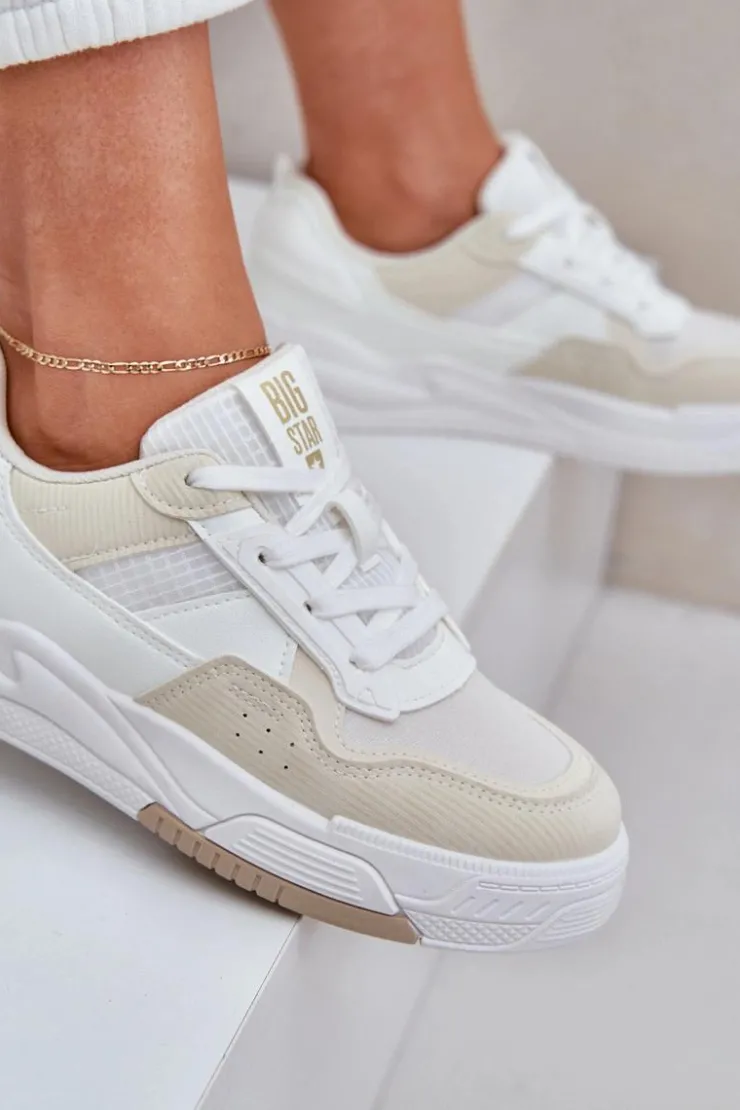 Damskie Big Star Shoes Sneakersy Na Platformie Big Star OO274A155 Biało-Beżowe