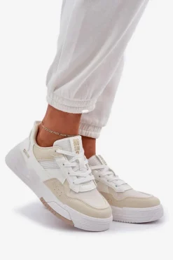 Damskie Big Star Shoes Sneakersy Na Platformie Big Star OO274A155 Biało-Beżowe