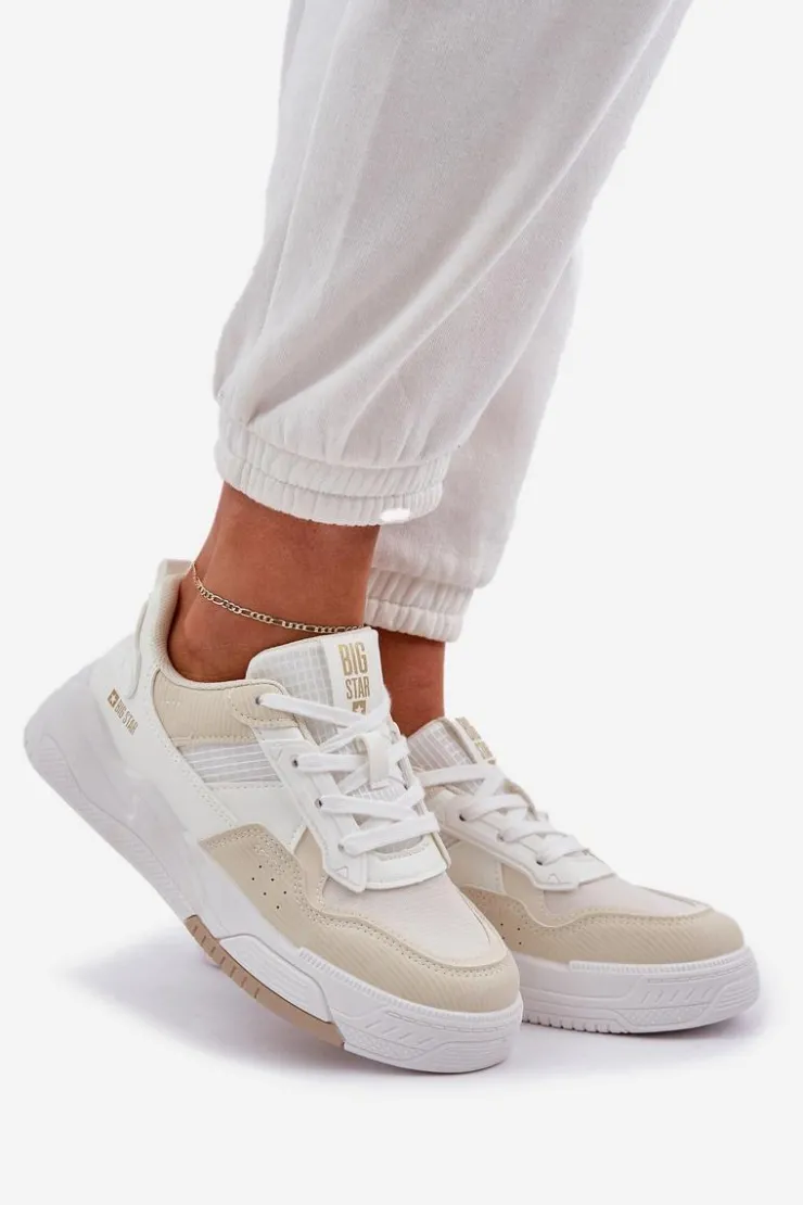 Damskie Big Star Shoes Sneakersy Na Platformie Big Star OO274A155 Biało-Beżowe