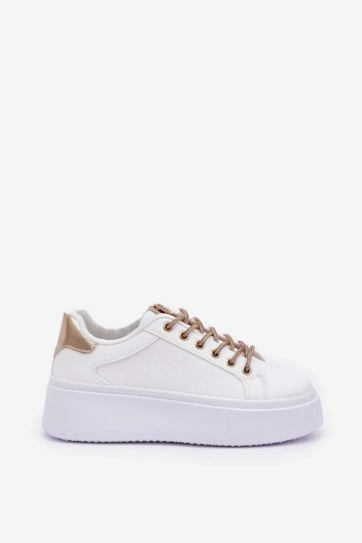 Boto Buty Sportowe Na Platformie|Sneakersy Damskie*Sneakersy Na Platformie Z Ozdobnymi Sznurówkami Biało-Złote Fonetha Biały