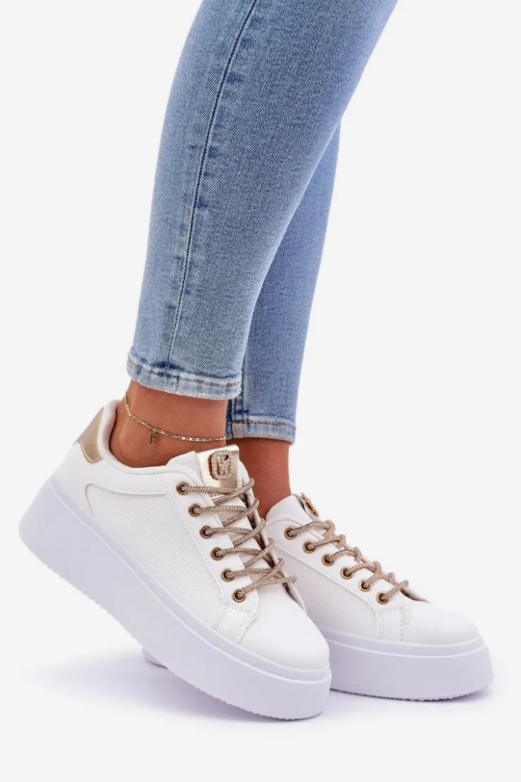 Boto Buty Sportowe Na Platformie|Sneakersy Damskie*Sneakersy Na Platformie Z Ozdobnymi Sznurówkami Biało-Złote Fonetha Biały