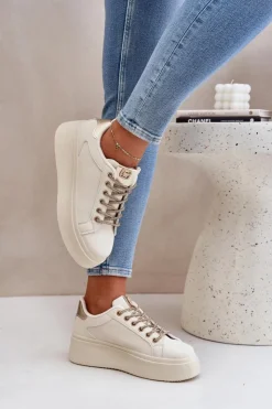 Boto Buty Sportowe Na Platformie|Sneakersy Damskie*Sneakersy Na Platformie Z Ozdobnymi Sznurówkami Beżowe Fonetha