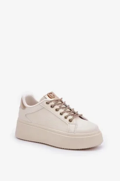 Boto Buty Sportowe Na Platformie|Sneakersy Damskie*Sneakersy Na Platformie Z Ozdobnymi Sznurówkami Beżowe Fonetha