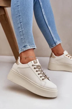 Boto Buty Sportowe Na Platformie|Sneakersy Damskie*Sneakersy Na Platformie Z Ozdobnymi Sznurówkami Beżowe Fonetha