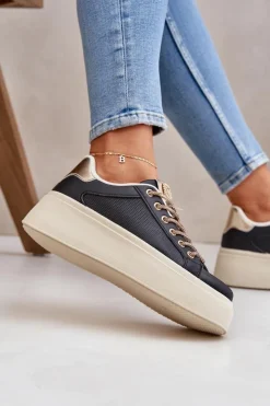Damskie Boto Sneakersy Na Platformie Z Ozdobnymi Sznurówkami Czarne Fonetha