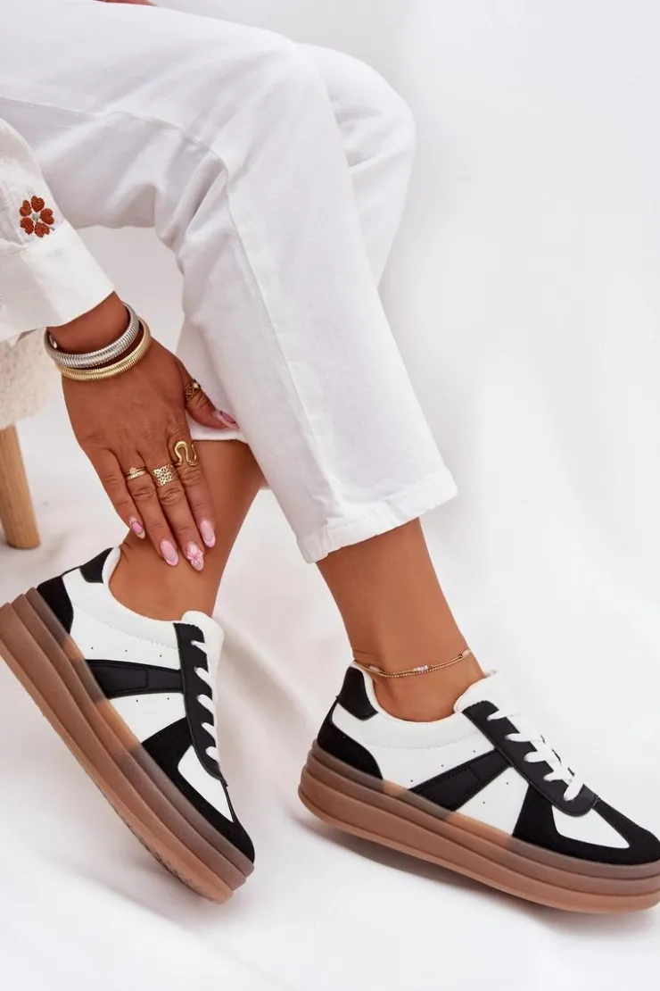 Clearance Boto Sneakesy Damskie Na Platformie Biało-Czarne Sivirae